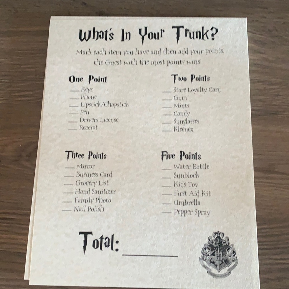 Harry Potter bridal/baby shower/party games